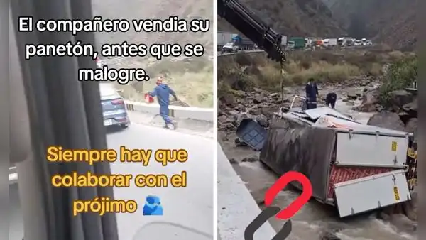 Comerciante conmueve al rematar sus panetones en plena carretera tras accidente en Lima