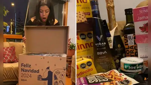 Peruana muestra su canasta navideña del BBVA y usuarios bromean: “En mi trabajo ni saludan”