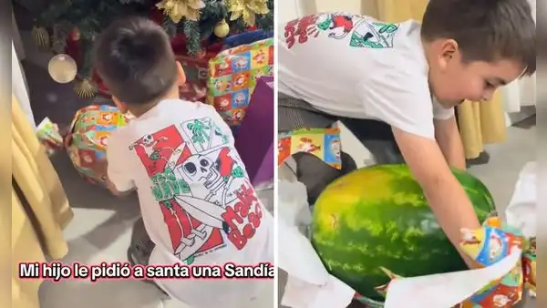 Niño recibió una sandía como regalo de Navidad y su reacción es viral: "Feliz con tan poco"