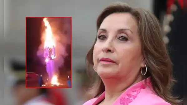 Así fue quemado el muñeco de 7 metros de Dina Boluarte en Año Nuevo: tenía su reloj Rolex