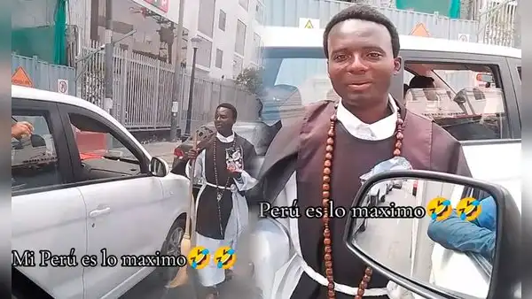Hombre disfrazado de San Martin de Porres sorprende a conductores y usuarios bromean: “Con razón no estaba en la iglesia”