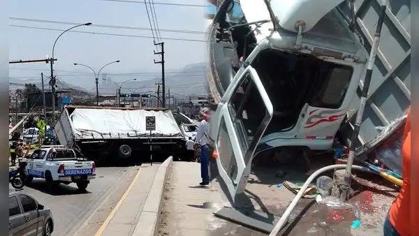 Furgón impacta contra poste y ocasiona aparatoso choque de camión en Villa María del Triunfo