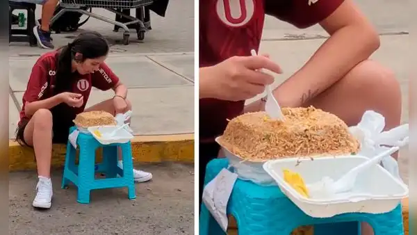 Hincha de la ‘U’ sorprende al comer un megachaufa afuera del Monumental y le dicen: "El verdadero plato taypa"