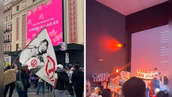 Hinchas de Universitario copan el Palacio de la Prensa en España para ver la película ‘Esta es la U’: “Madrid se tiñó de crema”