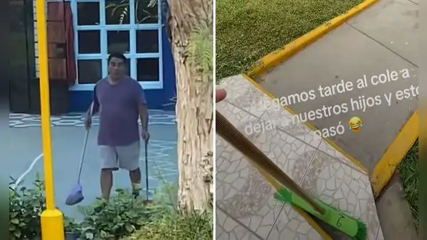 Padres peruanos llevaron tarde a sus hijos al colegio y los pusieron a barrer: “Motivando la puntualidad”