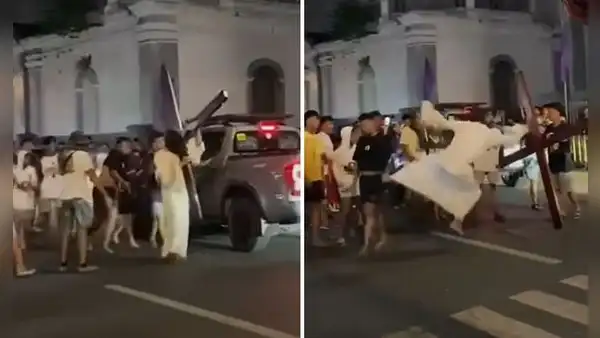 Hombre que interpretaba a Jesús pateó a joven que lo molestaba durante escenificación y clip es viral