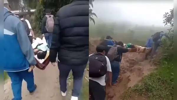 Piura: profesora es llevada en camilla de palos durante dos horas para recibir atención médica