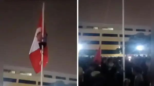 Joven genera indignación por subirse en un asta y derribar la bandera del Perú durante verbena en la UNMSM