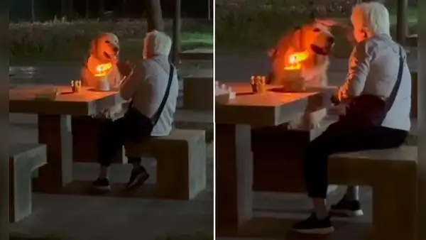 Mujer es captada celebrándole el cumpleaños a su perro en el parque: "Solo tiene ojos para ella"