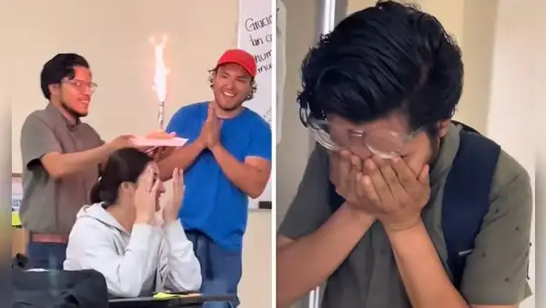 Profesor fue sorprendido por sus estudiantes y se fue a otra clase a llorar: “Es el maestro miel”