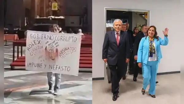 Peruanos protestan contra Dina Boluarte en su arribo a Roma para la entronización del papa León XIV: "Gobierno corrupto"