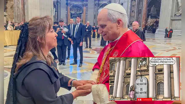 "No matarás, no mentirás": Carlincatura retrata que la presidenta debe aprender los mandamientos antes de ingresar al Vaticano
