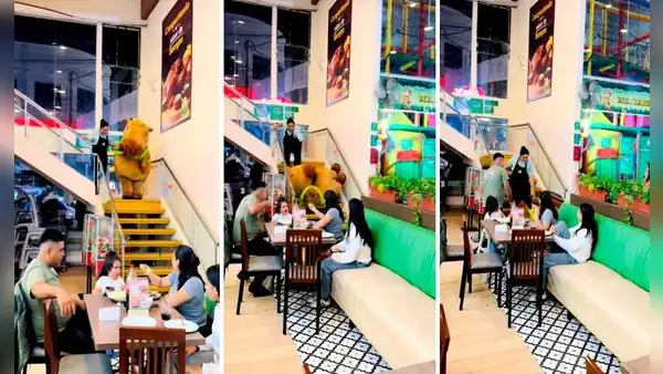 Se disfraza de capibara para divertir a niños en restaurante y se cae bajando las escaleras: "Mi primera chamba"