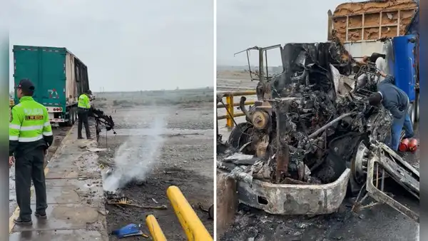Dos choferes sobreviven de milagro luego de que dos tráileres se incendiaran en la Panamericana Norte