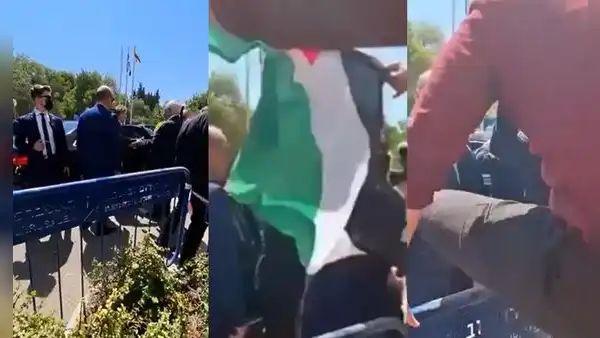 Hombre con la bandera de Palestina intentó agredir a Javier Milei mientras se dirigía a un evento en Israel