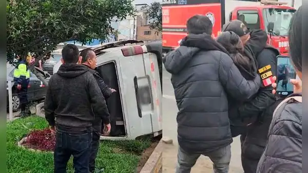 Combi informal se vuelca tras ir en sentido contrario en Independencia: deja 14 heridos y cámaras registran accidente