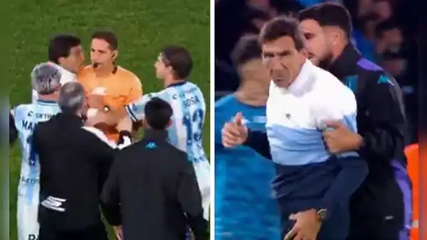 Gustavo Costas se volvió 'loco': pechó al árbitro, casi le pega y su hijo tuvo que controlarlo