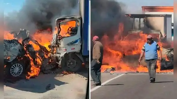 Al menos 3 muertos en trágico accidente en Panamericana Sur: choque entre dos vehículos terminó en incendio