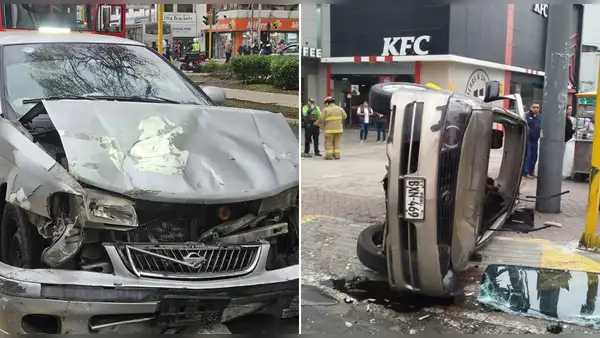 Aparatoso accidente en la av. Arequipa deja 6 heridos: auto terminó volcado tras despiste