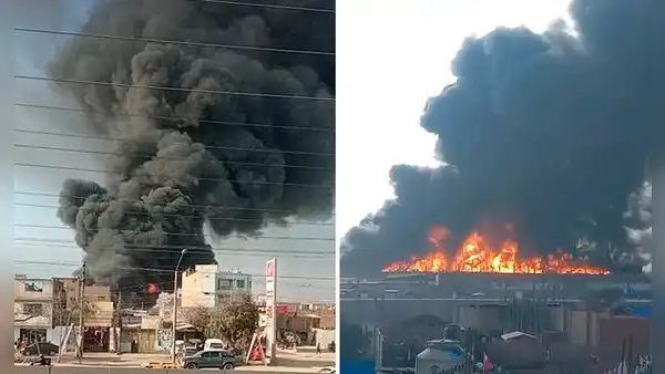Feroz incendio consume fábrica en Óvalo Zapallal, en Puente Piedra: 13 unidades de bomberos en la emergencia