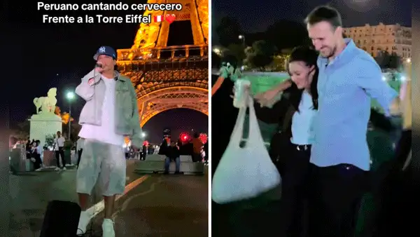 Peruano canta 'Cervecero' al pie de la Torre Eiffel y turistas se ponen a bailar: "¿Así sin su chelita?"
