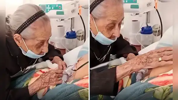 Madre de 102 años conmueve a las redes sociales al despedirse en el hospital de su hijo de 82