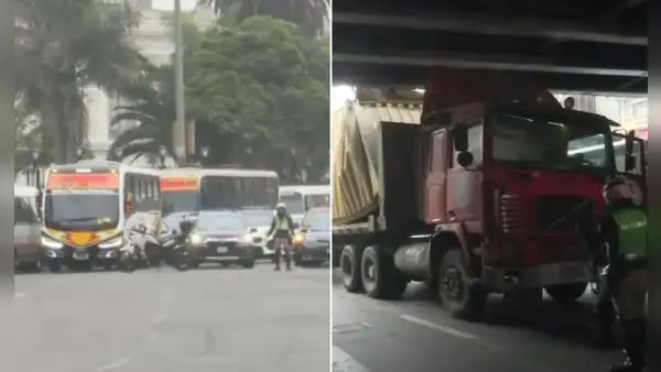 Caos en Vía Expresa del Paseo de la República: tráiler atrapado en puente 28 de julio genera gran congestión