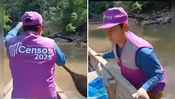 Censista llega en bote para cumplir con su trabajo y redes lo bautizan como el “Aquaman del INEI”
