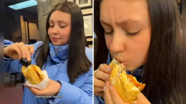 joven chilena prueba pan con chicharrón y lo compara con la marraqueta de Chile: "¿Cómo un pan con palta le va a ganar?"