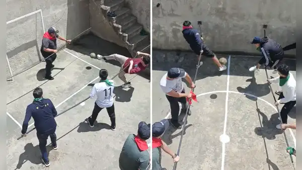 Hombres imitan fulbito de mesa en vida real y redes estallan: "Qué estafa, no giran"
