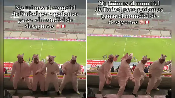 Hinchas se visten de chanchitos en el Estadio Nacional para apoyar al pan con chicharrón en el 'Mundial de desayunos'