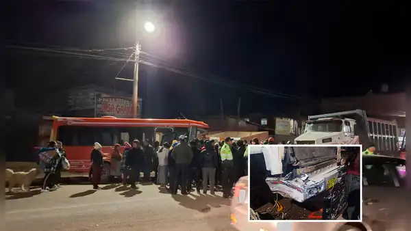 Juliaca: choque frontal entre custer y volquete deja un herido grave atrapado entre los fierros retorcidos