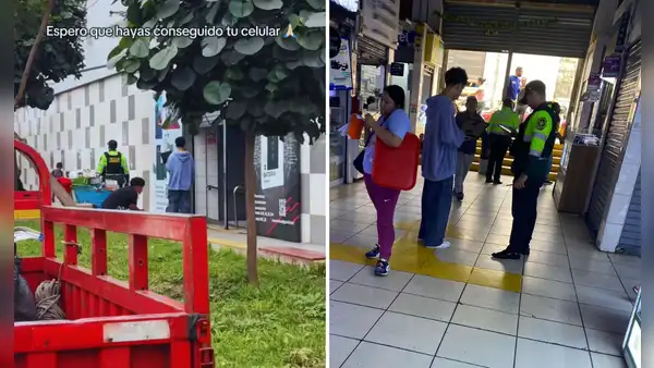 Joven con laptop en mano se vuelve viral en TikTok al caminar junto a un policía en la avenida Las Malvinas: “Espero que consigas tu celular”