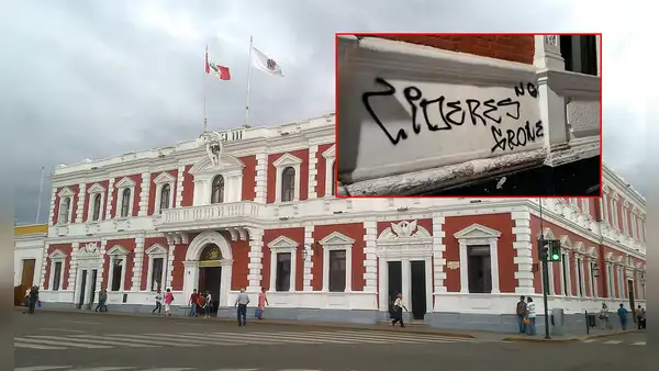 Hinchas de Alianza Lima realizan pintas en la Municipalidad de Trujillo y locales aledaños