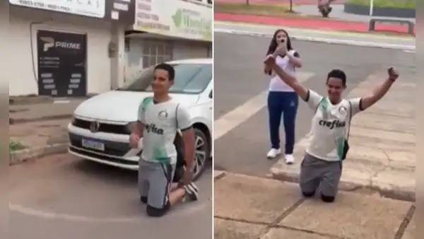 Adolescente brasileño cumple promesa y camina 4 km de rodillas tras histórica clasificación de Palmeiras