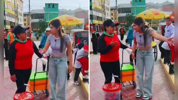 Vendedora ambulante recrimina a tiktoker Jilary por no ayudarla a vender sus gelatinas, pero ella le responde: "No es la manera"