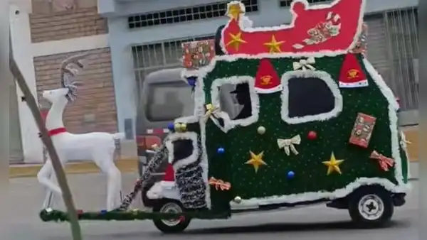 Mototaxista convierte su unidad en trineo y causa furor en redes: "Exceso de espíritu navideño"