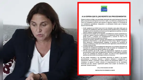 Elecciones 2026: Primero la Gente denuncia fallas en plataforma del JNE durante inscripción de listas
