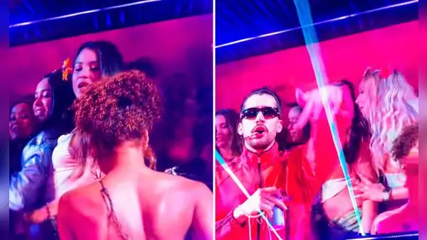 Captan tenso momento entre invitadas a la ‘casita’ de Bad Bunny al empujarse por salir en pantalla durante concierto