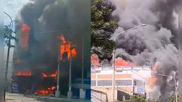 Fuerte incendio consume tienda de repuestos para autos en Trujillo: falta de agua complica la emergencia