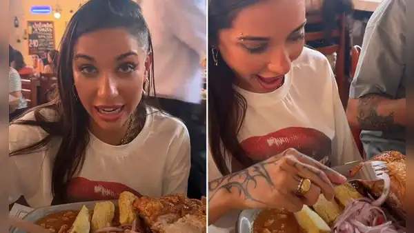 María Becerra prueba carapulcra en restaurante peruano de Pueblo Libre y queda fascinada: "No puede ser, todo es rico"