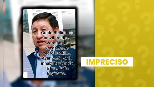 Es impreciso que Guido Bellido votó a favor de la vacancia de Pedro Castillo y que la inhabilitación de Delia Espinoza ocurrió en enero de 2026
