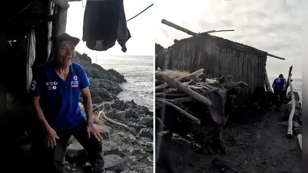 Hombre vive desde hace 26 años frente al mar en una casa que construyó con palos y materiales que dejó la marea