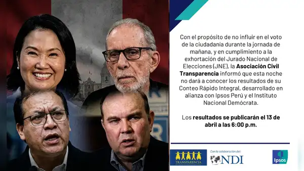 IPSOS anuncia que publicará su conteo rápido este lunes lunes a las 6:00 de la tarde
