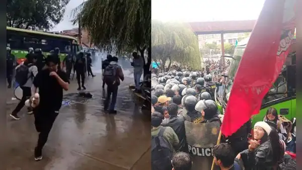 PNP lanza bombas lacrimógenas a estudiantes de la UNSAAC durante marcha por el medio pasaje en Cusco