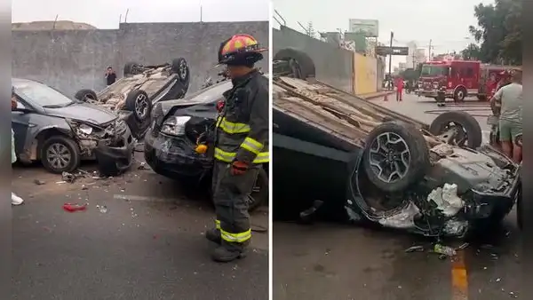 Triple choque deja automóvil volcado en la avenida La Mar, en San Miguel: vía fue cerrada temporalmente