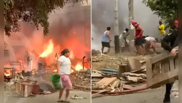 Fuerte incendio consumió vivienda cerca de un grifo en Los Olivos y moviliza a 5 unidades de bomberos: vecinos ayudan a apagar el fuego