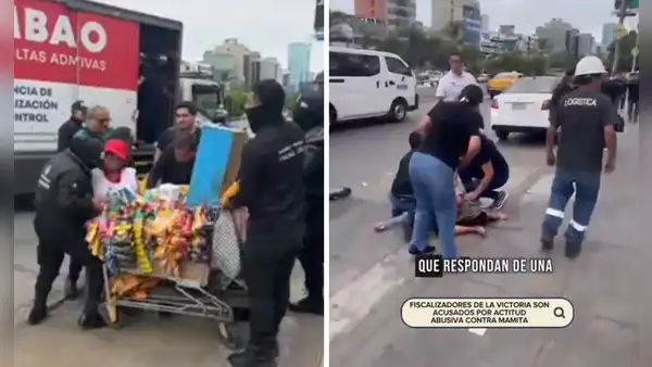 Fiscalizadores de La Victoria decomisan carro de golosinas y madre ambulante termina en el suelo