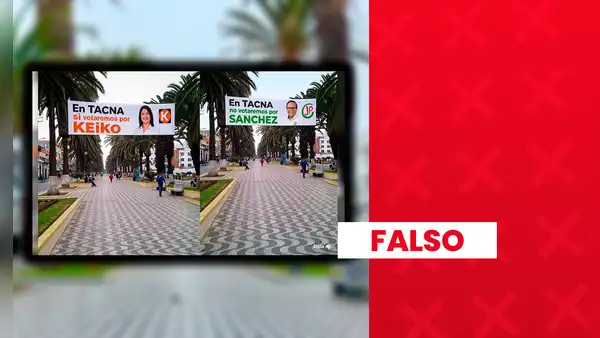Los supuestos carteles colocados en la Alameda Bolognesi de Tacna a favor de Keiko Fujimori y en rechazo de Roberto Sánchez fueron generados con IA