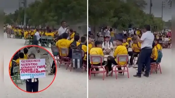 Escolares estudian en plena pista por problemas en la reconstrucción de colegio: obra está paralizada desde hace 11 años